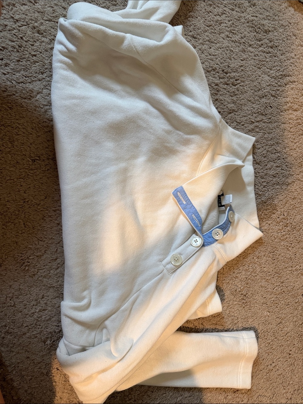 J. Crew Cream and Light Blue Button-Detail Mock Neck Sweatshirt